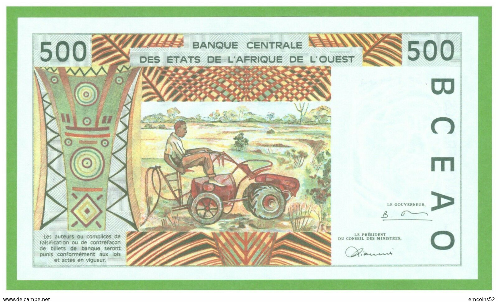 IVORY COAST W.A.S. 500 FRANCS 1997  P-110Ag UNC - West African States