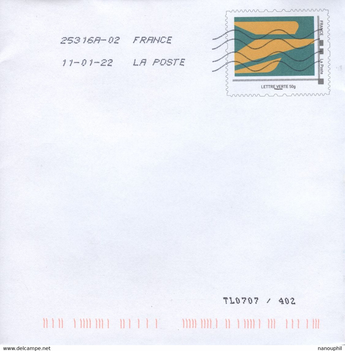 FRANCE  2022   PAP  Enveloppe Prêt à Poster   "  VOEUX 2022  "   Lettre Verte 50 Gr.   LOGO   GROUPE  LA  POSTE - Listos A Ser Enviados: Otros (1995-...)