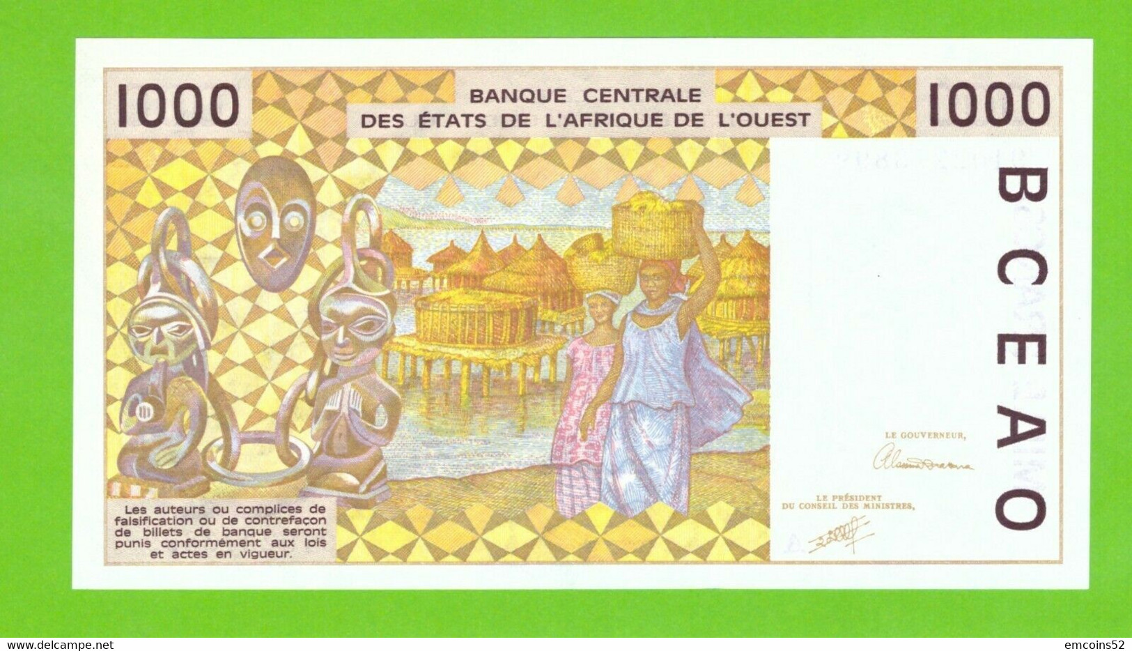 IVORY COAST W.A.S. 1000 FRANCS 1991  P-111Aa UNC - États D'Afrique De L'Ouest