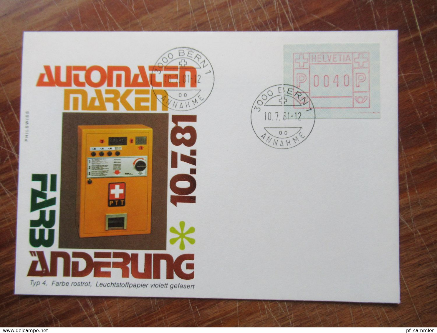 Schweiz ATM Nr.3 FDC Zur Farb Änderung 2 Unterschiedliche Stempel Daten 10.7.1981 Und 20.7.1981 - Sellos De Distribuidores