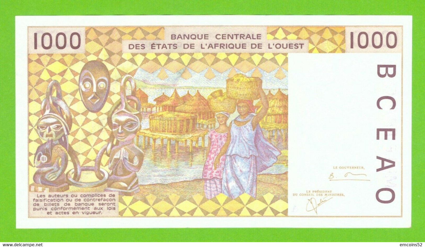 IVORY COAST W.A.S. 1000 FRANCS 2001  P-111Aj UNC - West African States