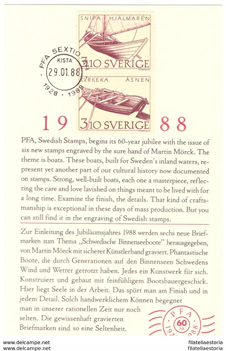 Suède 1988 - FDC - Objet Commémoratif - Bateaux - Michel Nr. 1467 1470 (swe984) - Abarten Und Kuriositäten