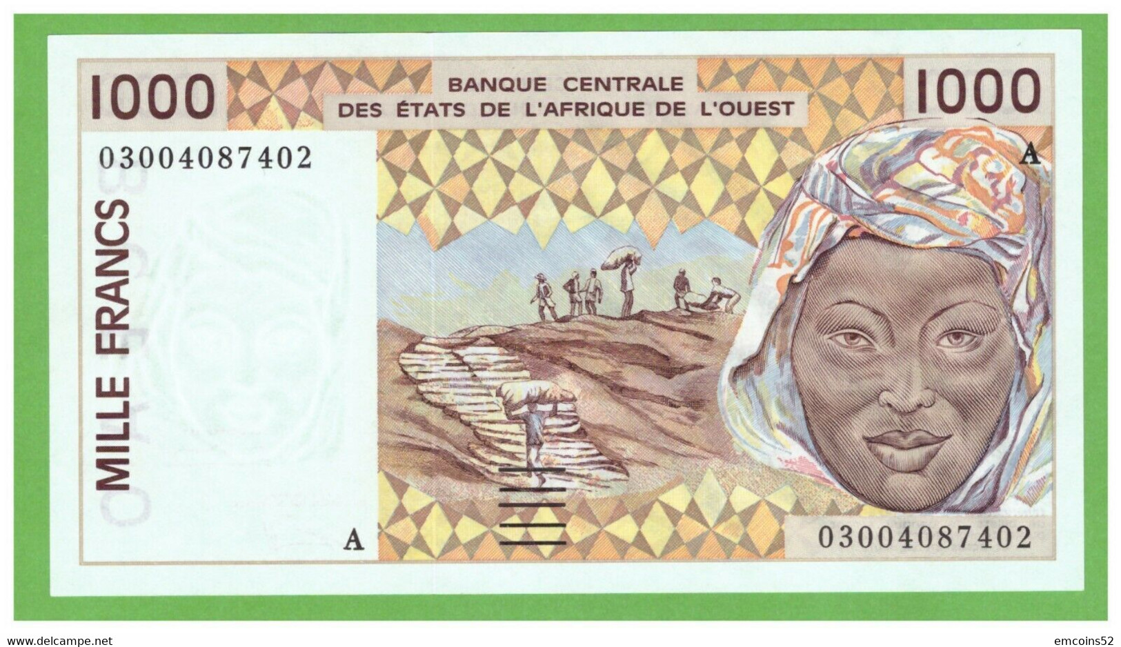 IVORY COAST W.A.S. 1000 FRANCS 2003  P-111Al UNC - États D'Afrique De L'Ouest