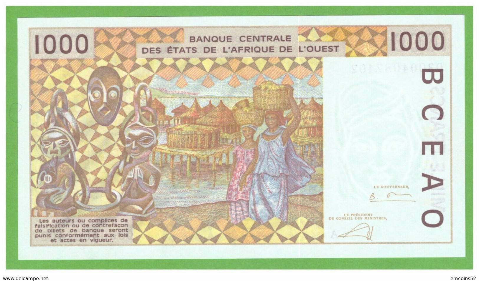 IVORY COAST W.A.S. 1000 FRANCS 2003  P-111Al UNC - États D'Afrique De L'Ouest