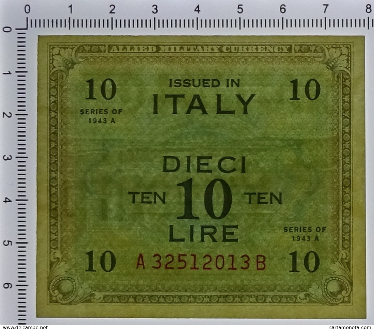 10 LIRE OCCUPAZIONE AMERICANA IN ITALIA BILINGUE FLC A-B 1943 A SUP+ - Occupation Alliés Seconde Guerre Mondiale