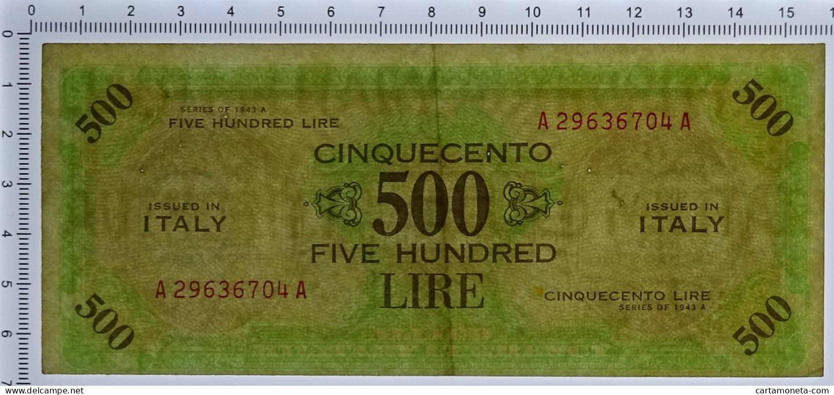 500 LIRE OCCUPAZIONE AMERICANA IN ITALIA BILINGUE FLC A-A 1943 A BB/BB+ - Occupazione Alleata Seconda Guerra Mondiale