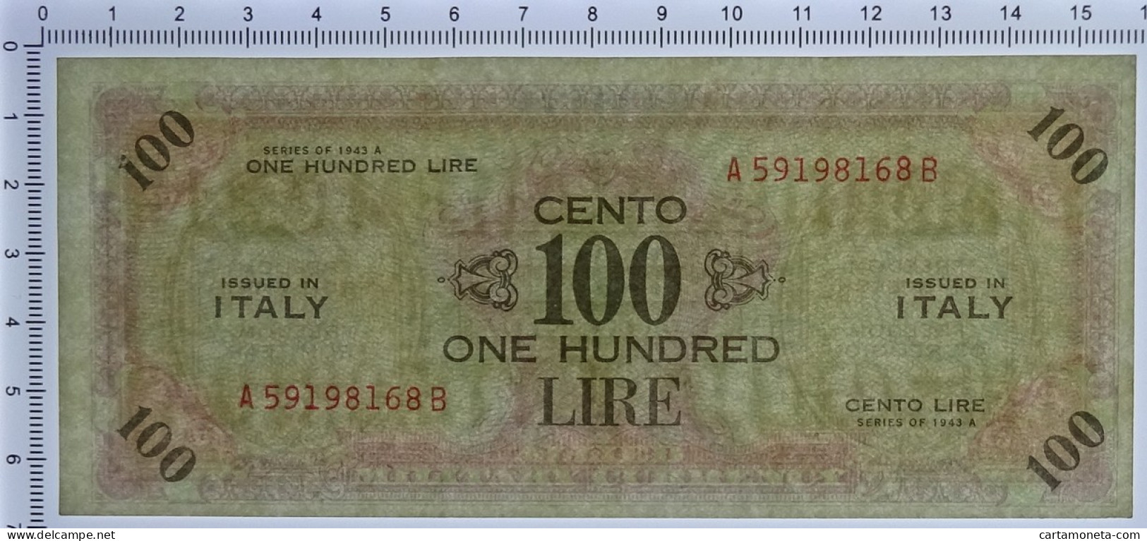 100 LIRE OCCUPAZIONE AMERICANA IN ITALIA BILINGUE FLC A-B 1943 A SPL+ - Occupazione Alleata Seconda Guerra Mondiale