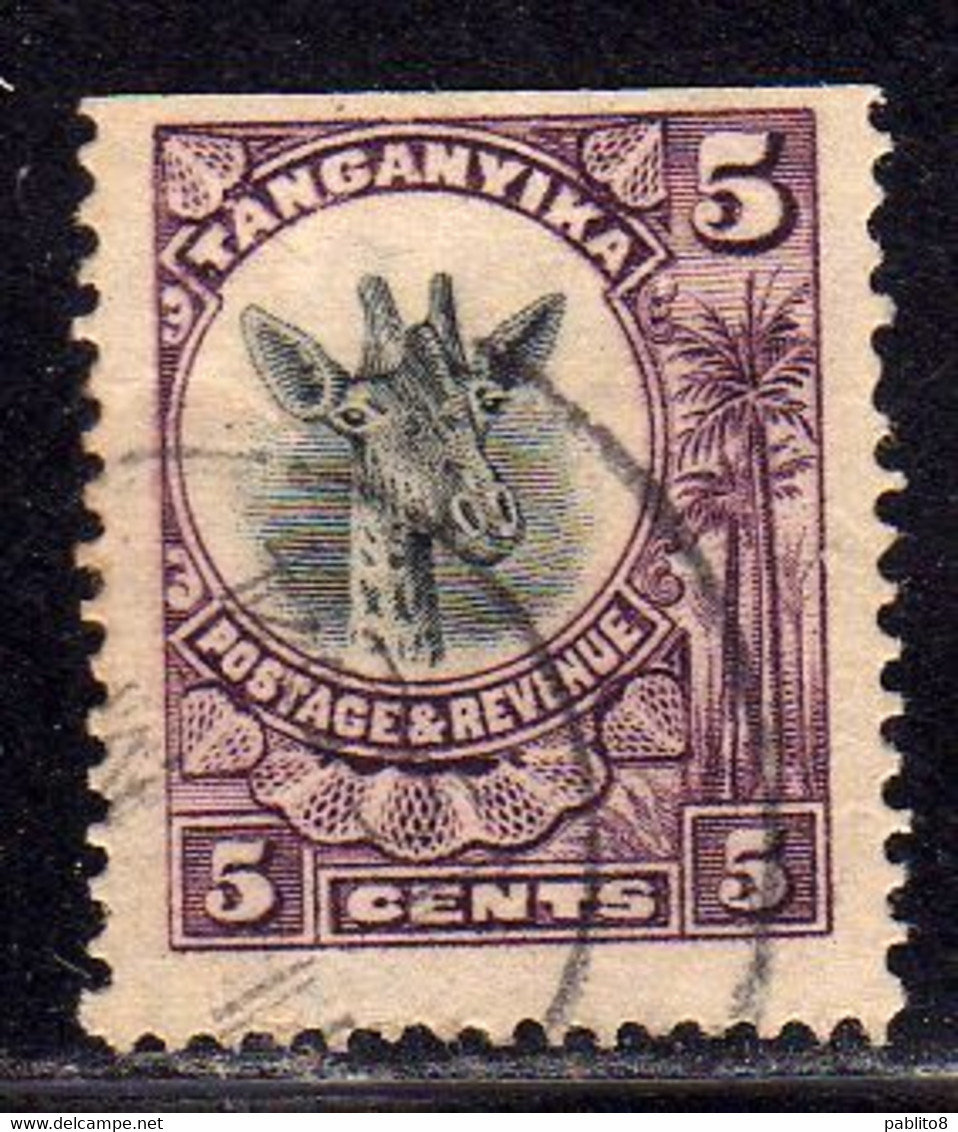 TERRITORY OF TANGANYIKA GREAT BRITAIN 1922 1925 VARIETY AFRICAN FAUNA GIRAFFE GIRAFFA CENT. 5c USATO USED OBLITERE' - Tanganyika (...-1932)