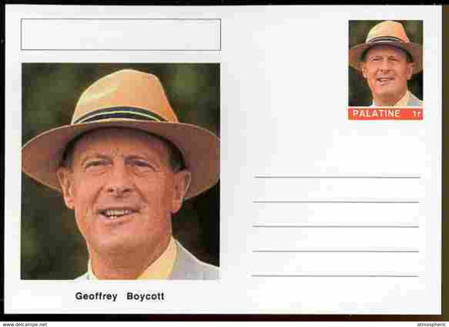 Palatine (Fantasy) Personalities - Geoffrey Boycott (cricket) Postal Stationery Card Unused And Fine - Cricket