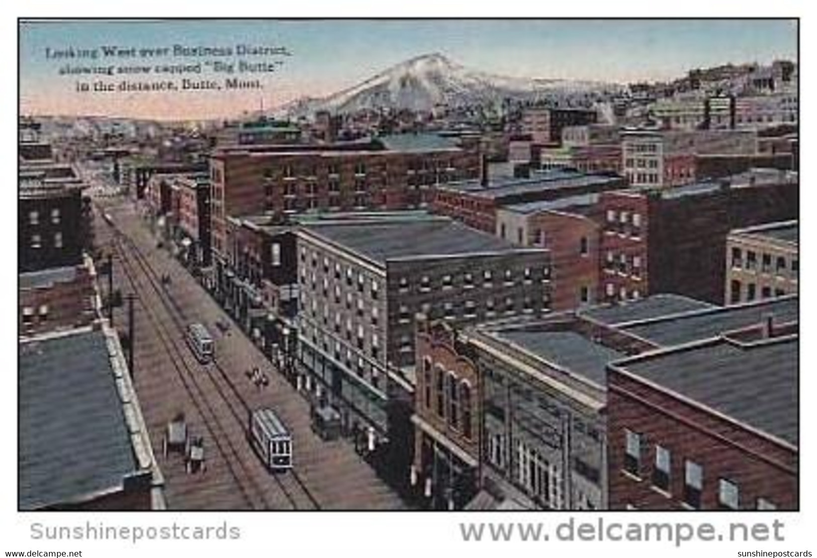 Montana Butte Street Scene With Trolleys Looking West Over Business District Curteich - Butte