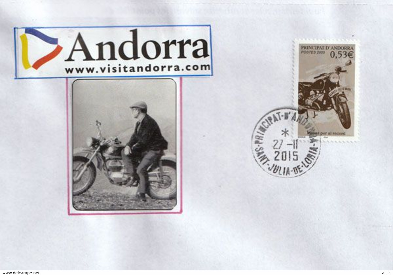 ANDORRE.Moto Ancienne De La Police Andorrane, Sur Lettre , Village De Sant Julia 2015 - Covers & Documents