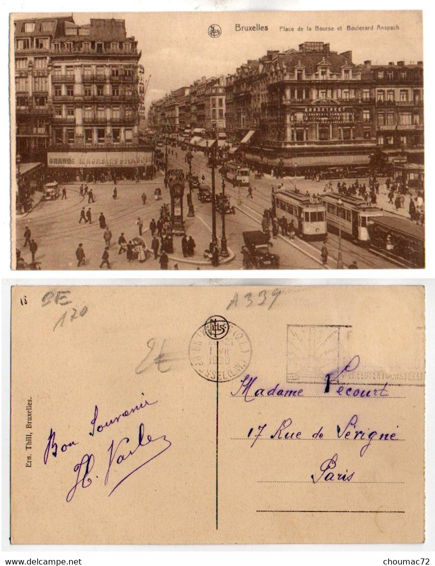 (Belgique) 170 Bruxelles Transport Urbain En Surface, Nels Thill, Place De La Bourse Et Boulevard Anspach, Tramway, D'un - Transport Urbain En Surface