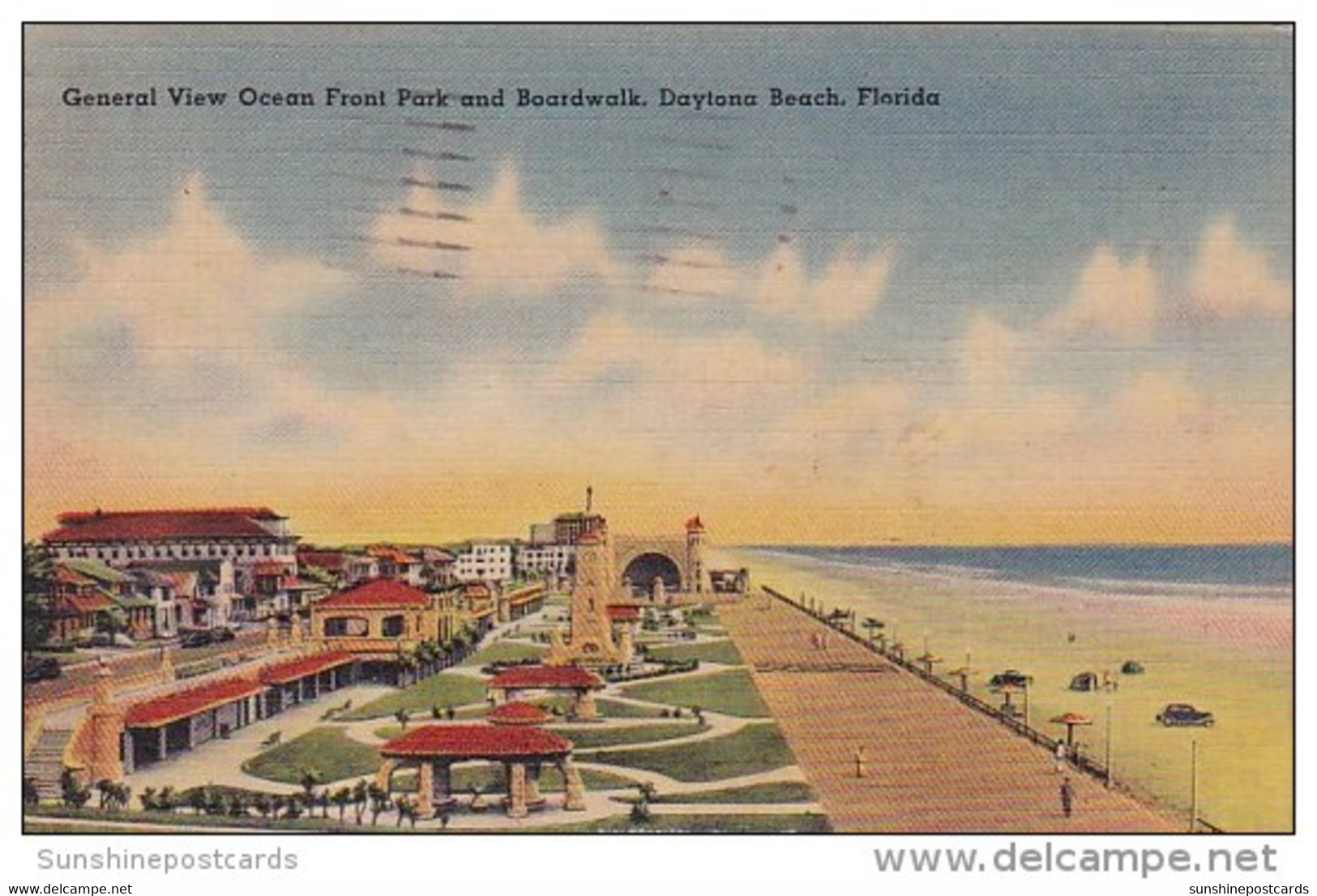 Florida Daytona Beach General View Ocean Front Park And Boardwalk 1943 - Daytona