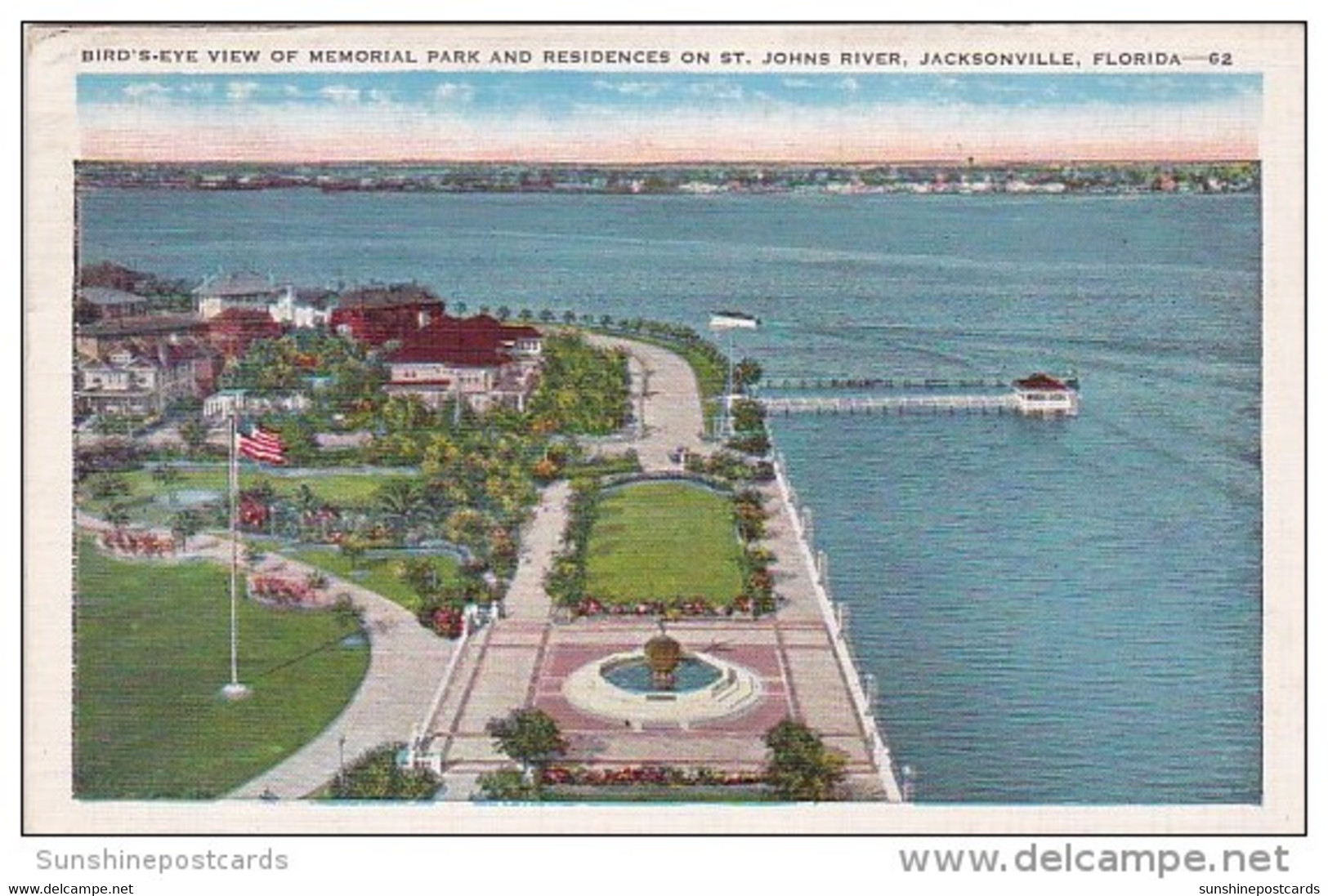 Florida Jacksonville Bird's Eye View Of Memorial Park And Residences On Saint John River 1939 - Jacksonville