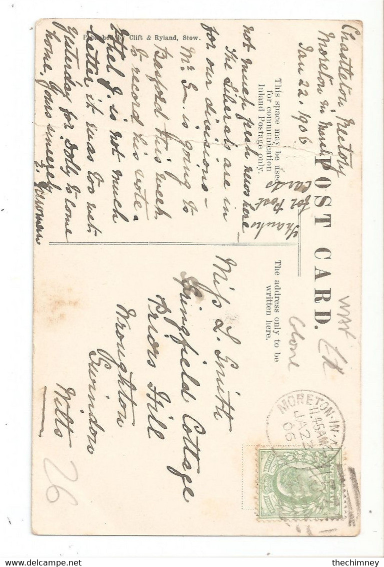 Moreton In Marsh Duplex Postmark 1906 On Parish Church Stow On The Wold Used Postcard With Stamp 1906 - Autres & Non Classés