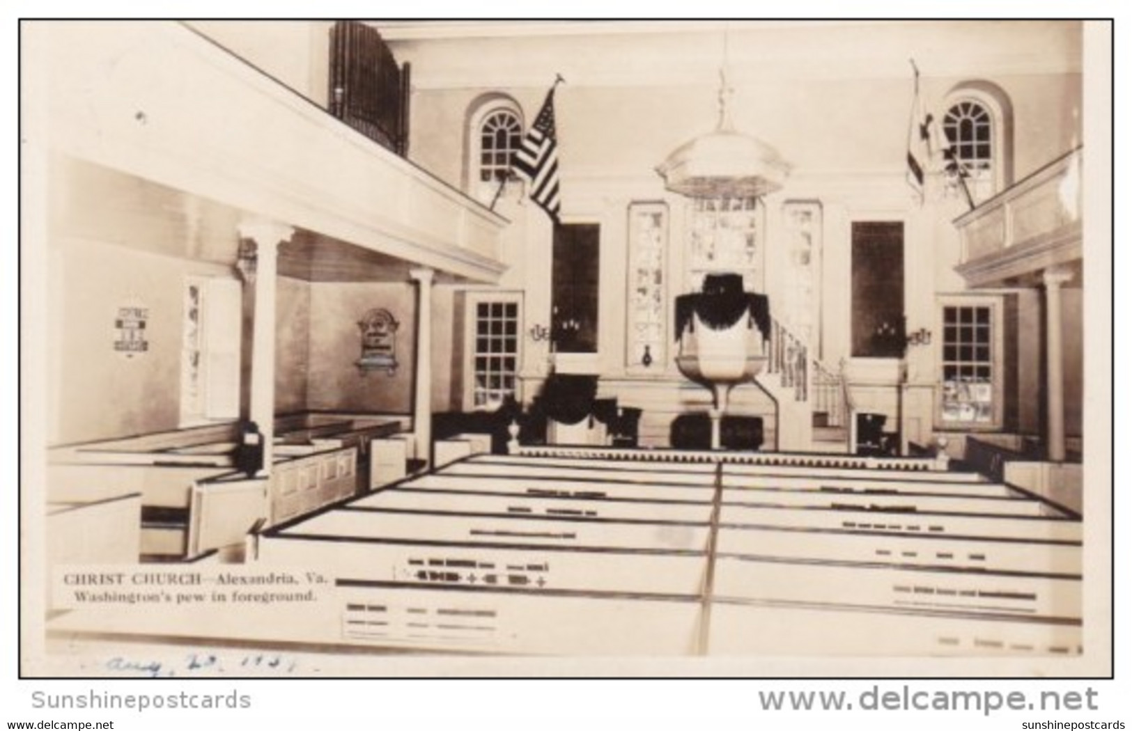 Interior With Washington's Pew In Foreground Christ Church Alexandria Virginia Real Photo - Alexandria