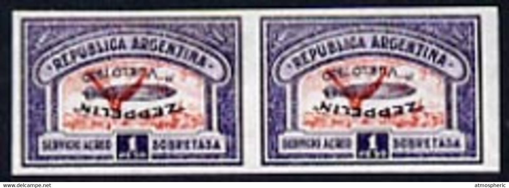 Argentine Republic 1930 Zeppelin Europe-Pan American Flight 1p With Opt Inverted, Imperf Pair Being A 'Hialeah' Reproduc - Ungebraucht