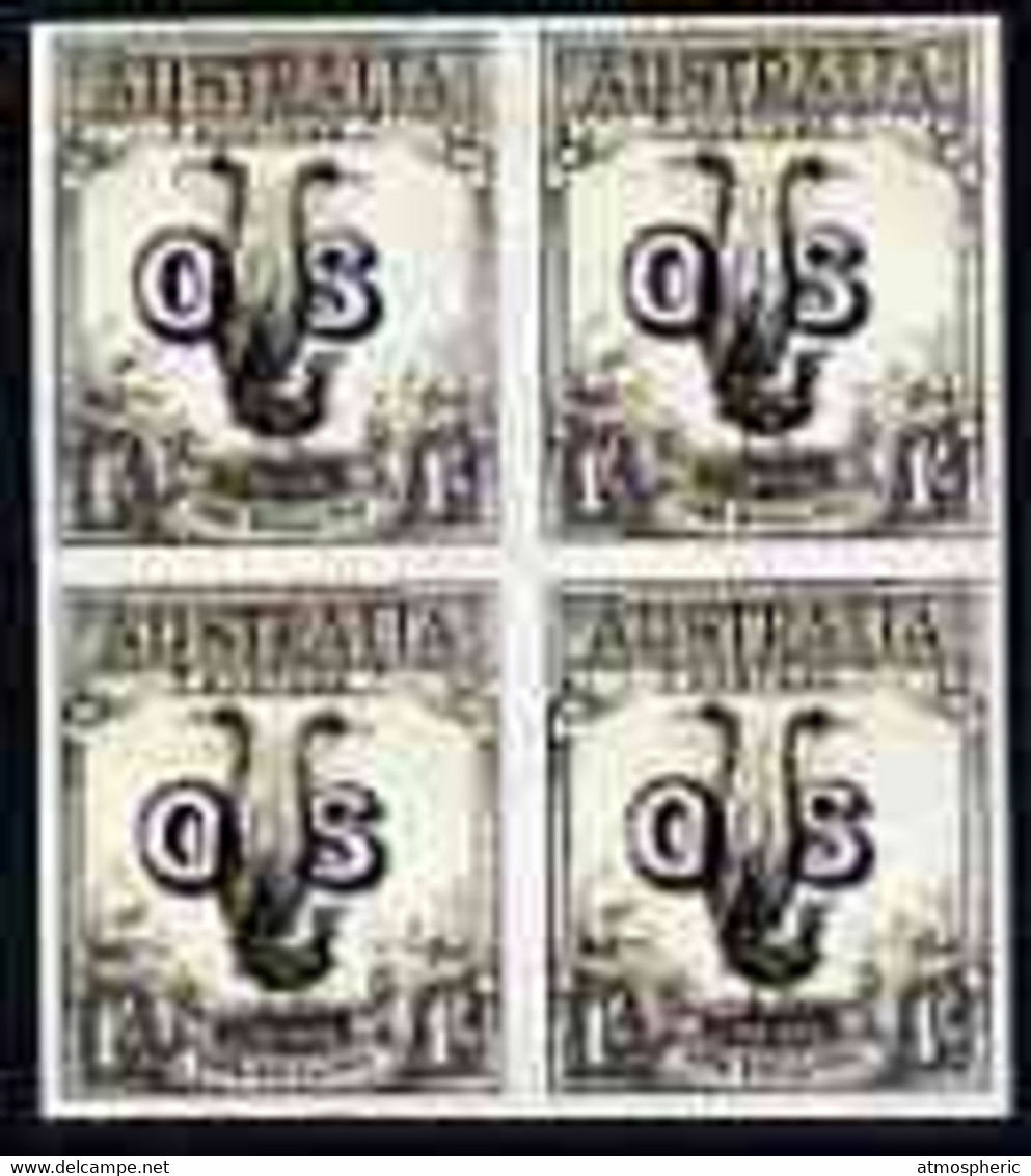 Australia 1932 Lyre Bird 1s Opt'd OS Imperf Block Of 4 Being A 'Hialeah' Reproduction On Gummed Paper (as SG O136) - Mint Stamps