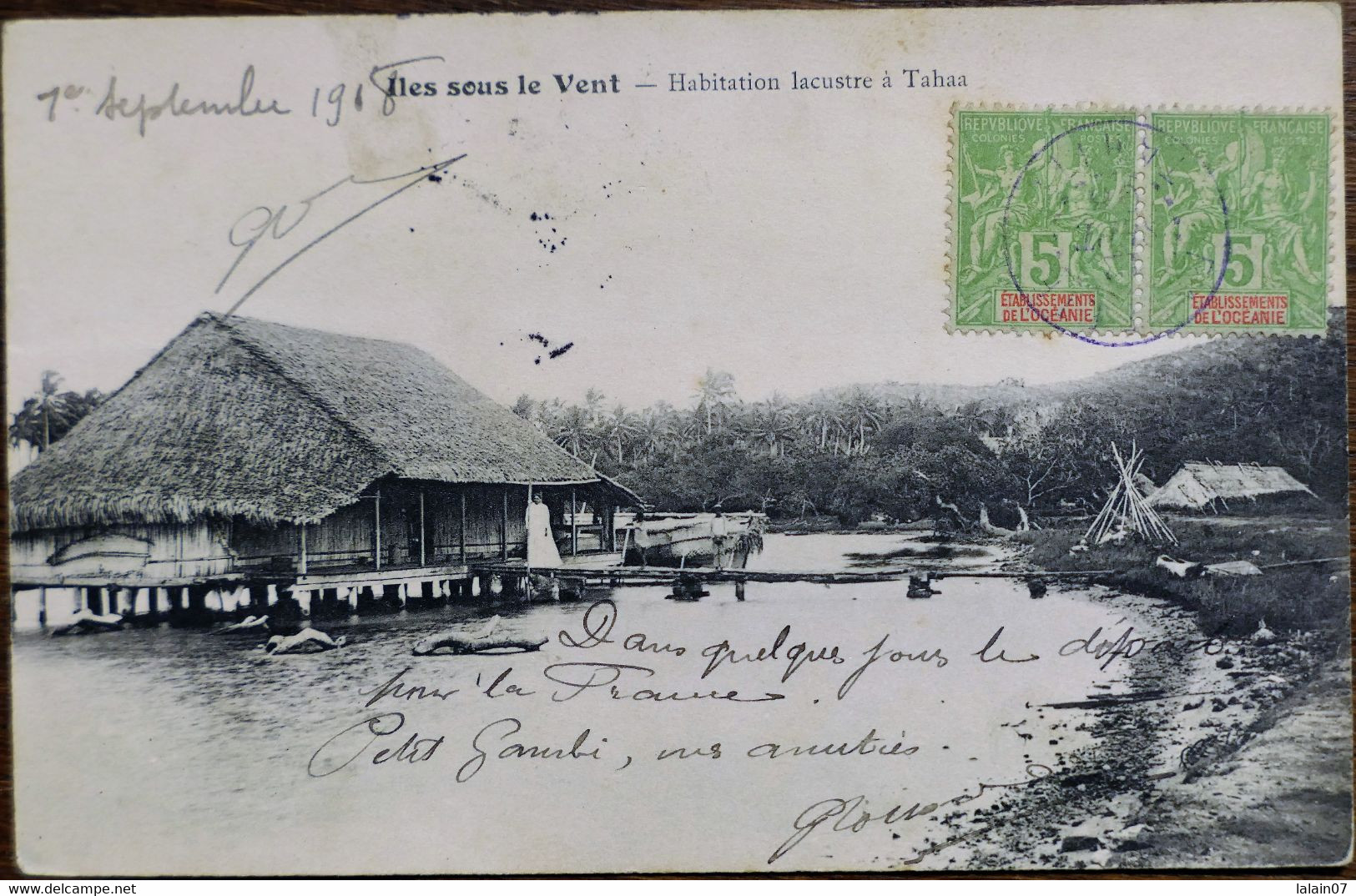 C. P. A.: TAHITI : Iles Sous Le Vent : Habitation Lacustre à TAHAA, Timbre En 1908 - Tahiti