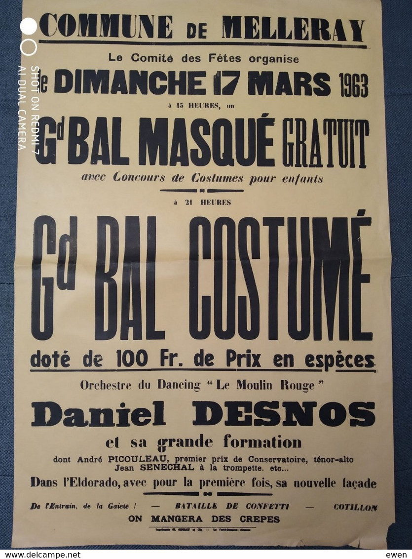 Melleray (Sarthe). Belle Affiche De 1963. Grand Bal Costumé. - Afiches