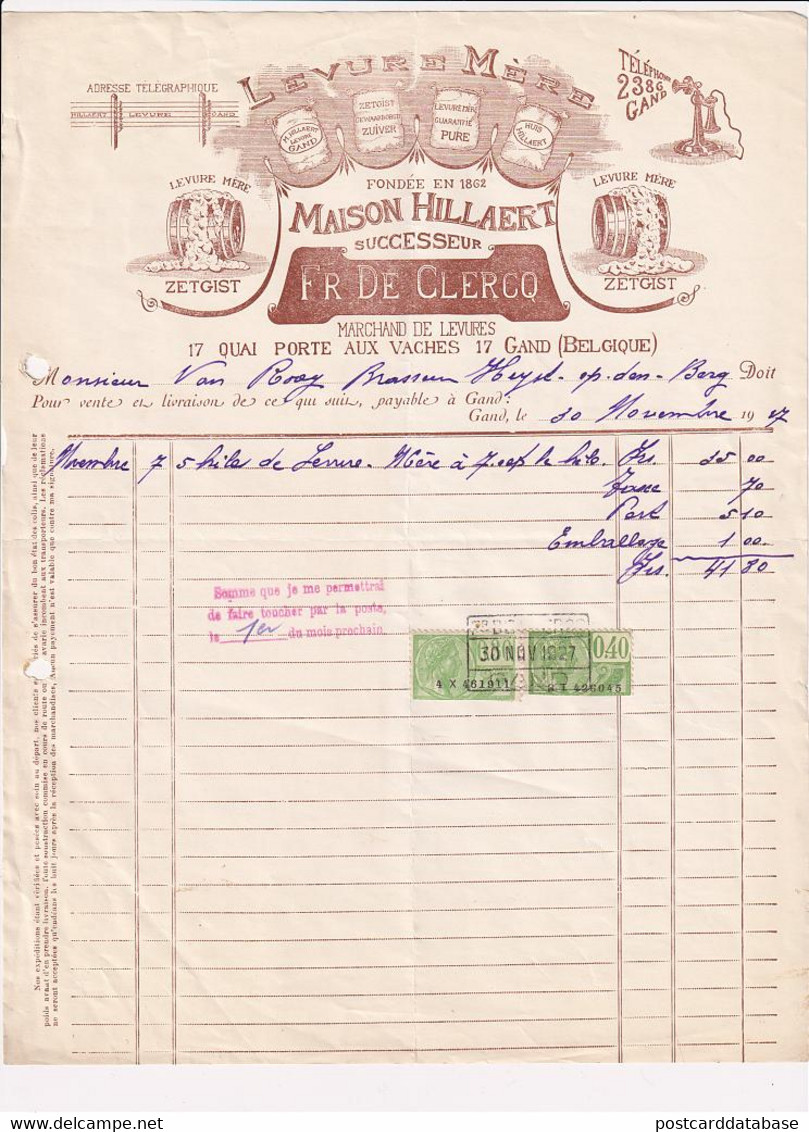 Levure Mère - Maison Hillaert - Fr. De Clercq - Marchand De Levures - Gand - Gent - Alimentos