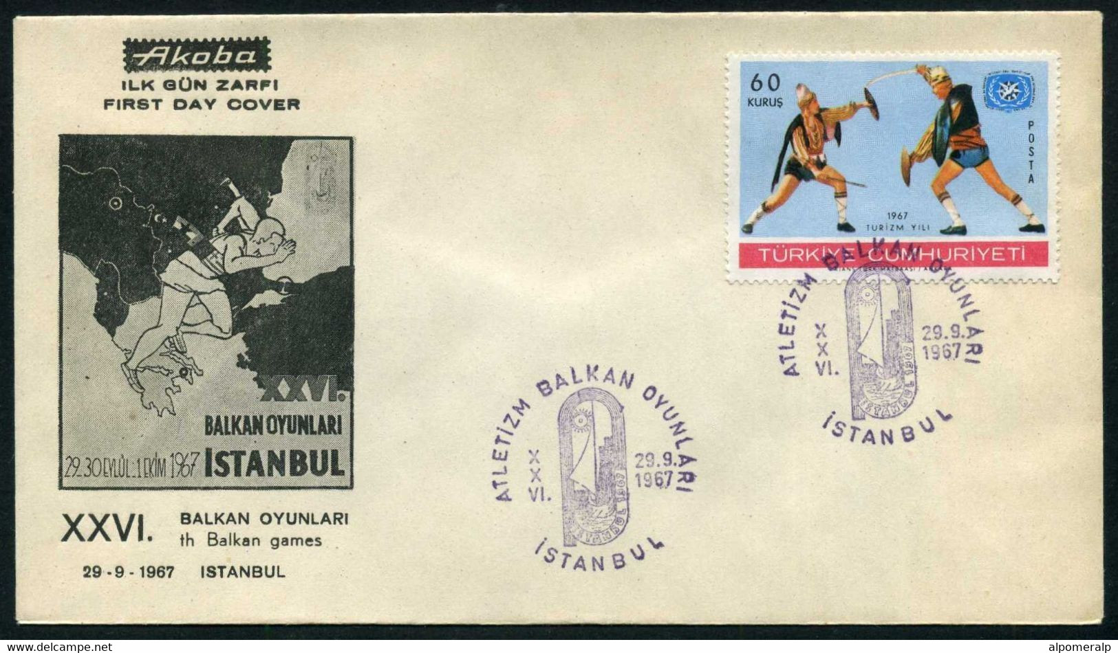 Turkey 1967 XXVI Th Balkan Athletics Games | Sword And Shield Fighting | Special Cover, Istanbul, Sept. 29 - Covers & Documents