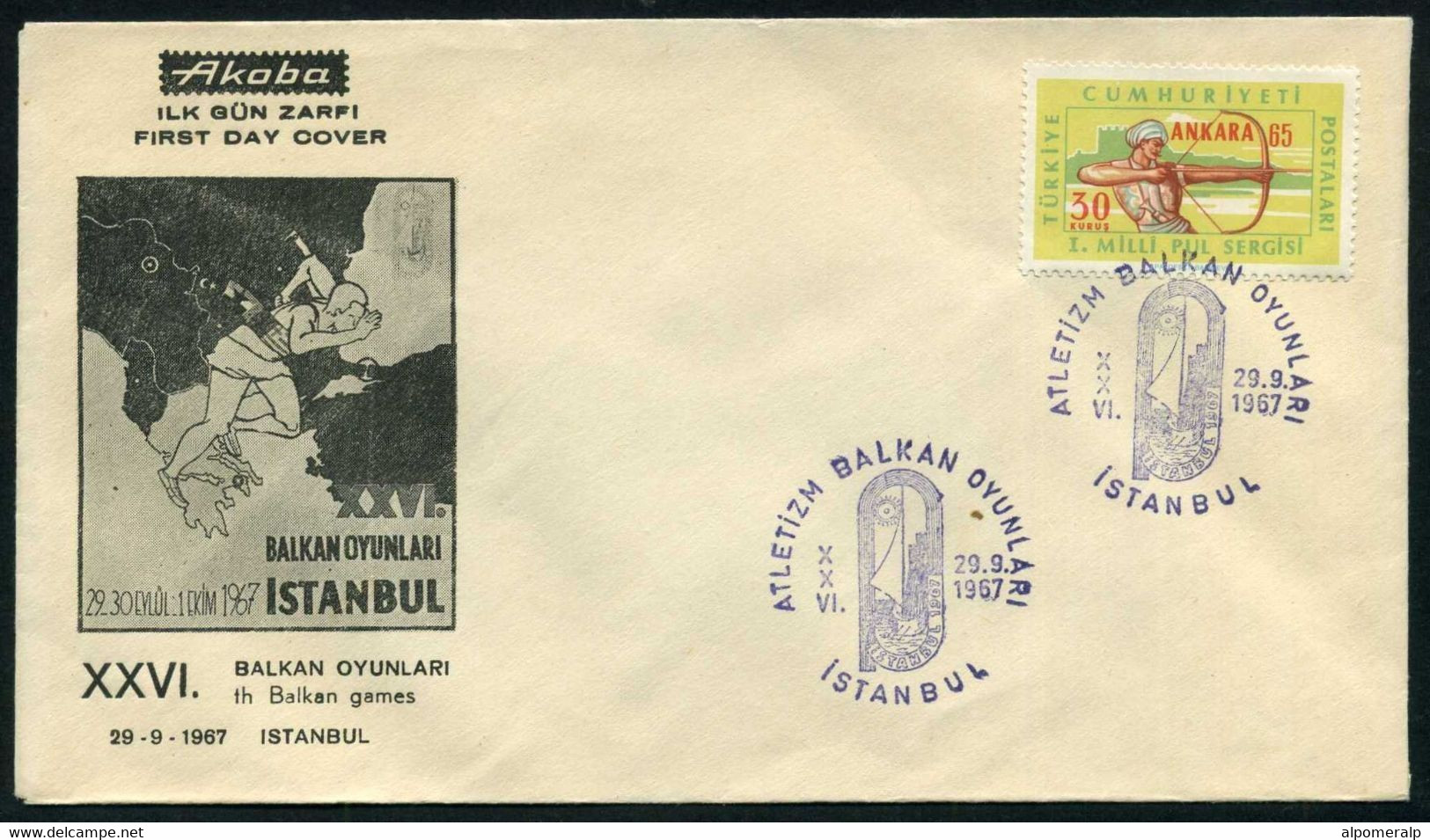 Turkey 1967 XXVI Th Balkan Athletics Games | Archery | Special Cover, Istanbul, Sept. 29 - Covers & Documents