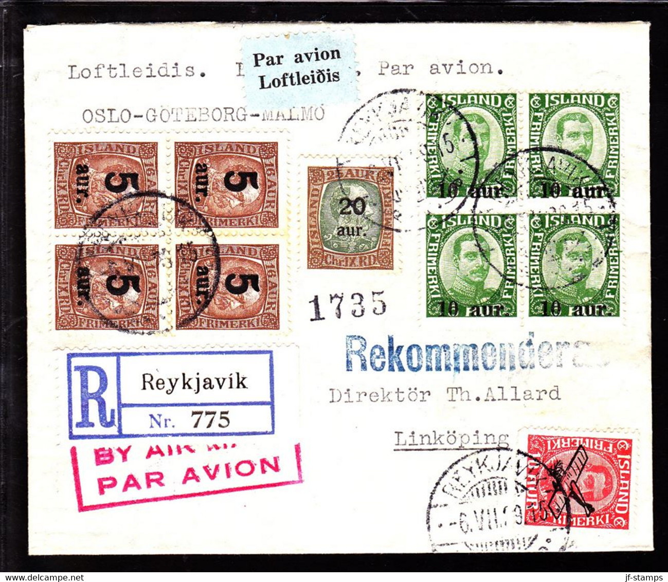 1929. Air Mail. 4-Bloc10 Aur On 5 Aur Green Chr. X, Air Mail 10 Aur 20 Aur/25 Aur + 4-Bloc 5... (Michel 110+) - JF103812 - Covers & Documents