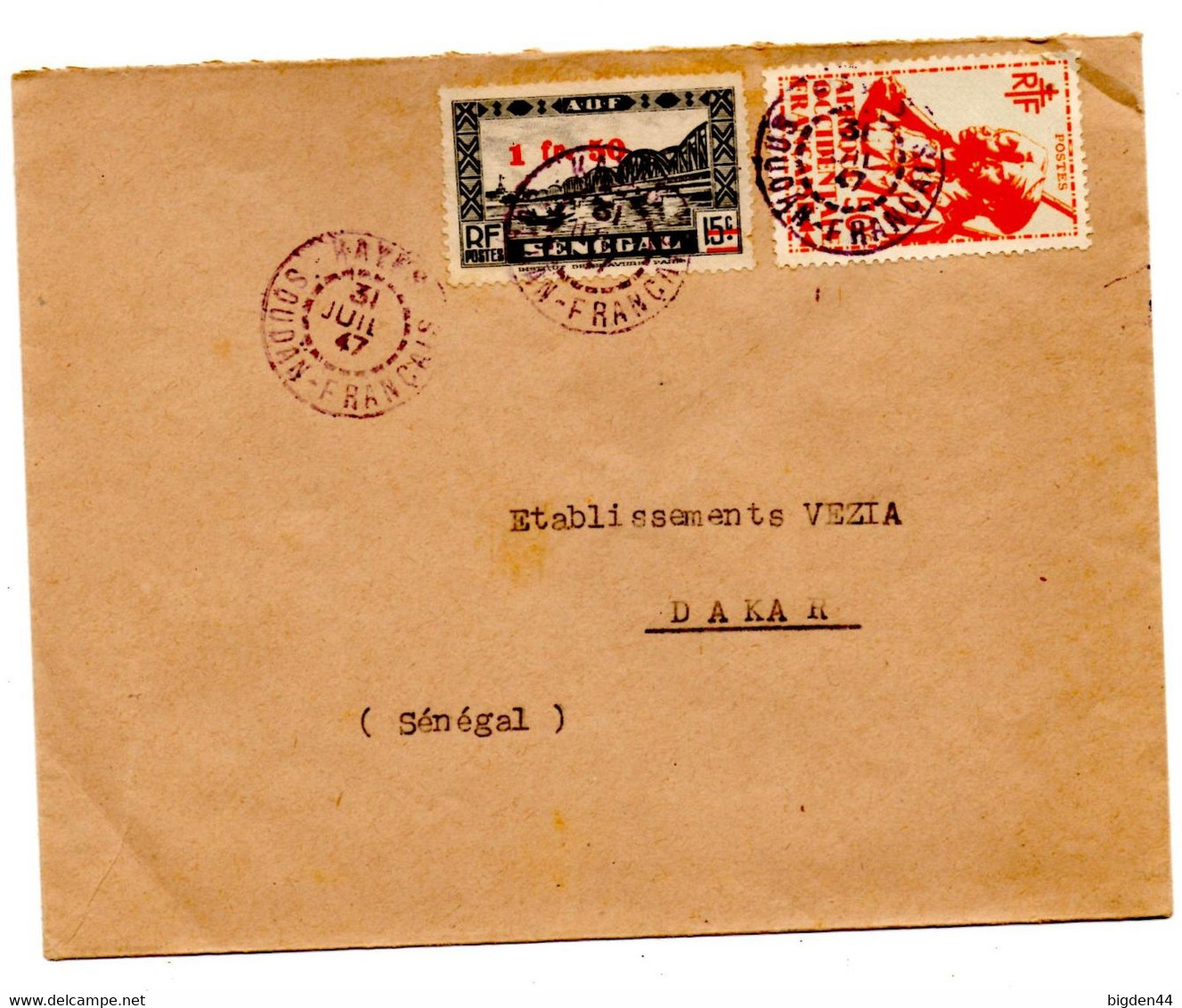 Lettre De Kayes Soudan Francais (31.07.1947) Pour Dakar - Covers & Documents