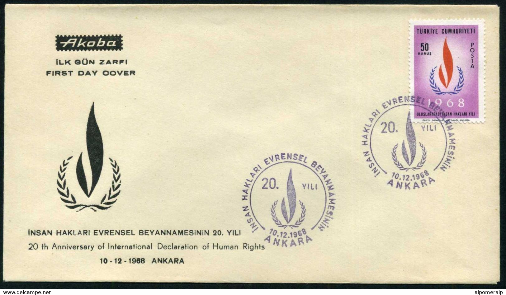 Turkey 1968 Declaration Of Human Rights, 20th Anniv. | Special Cover, Ankara, Dec. 10 - Cartas & Documentos