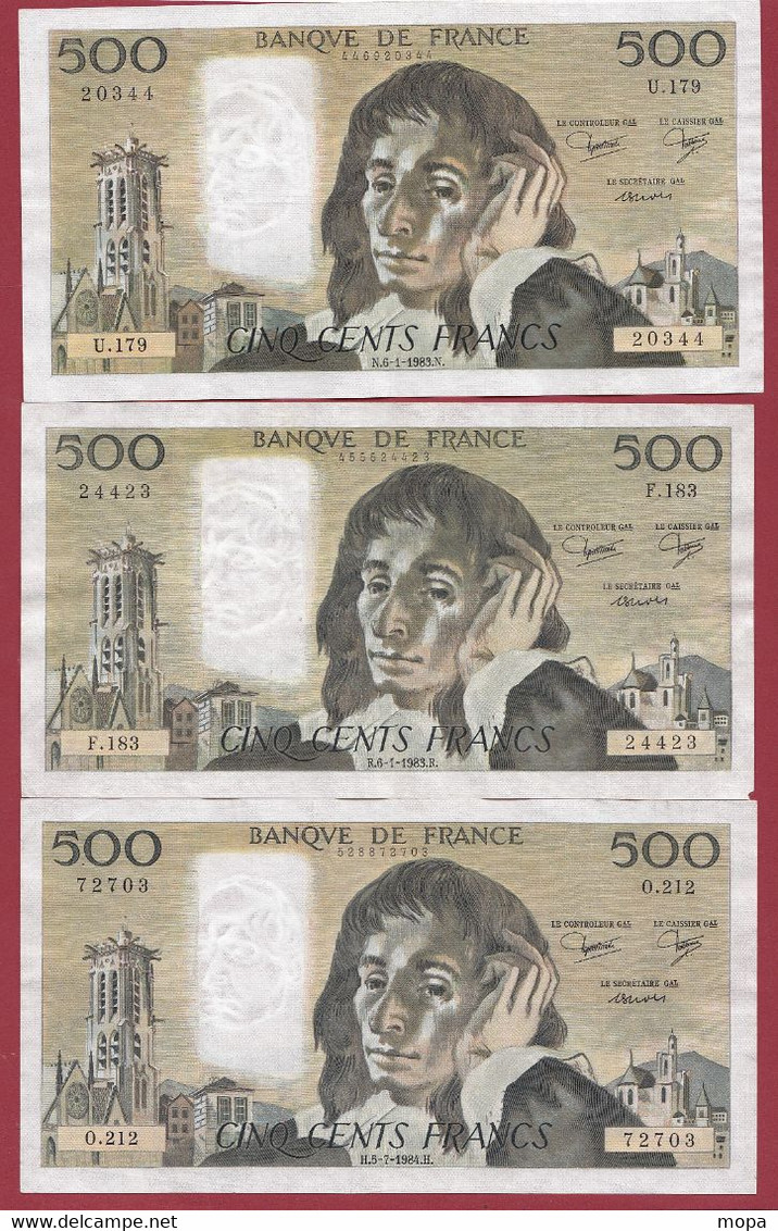France 500 Francs "Pascal" -12 Billets--- 6 En TTB+---2 En SUP ET 4 EN SUP+---PETIT PRIX DE DEPART CHOC - .dans L 'état - 500 F 1968-1993 ''Pascal''