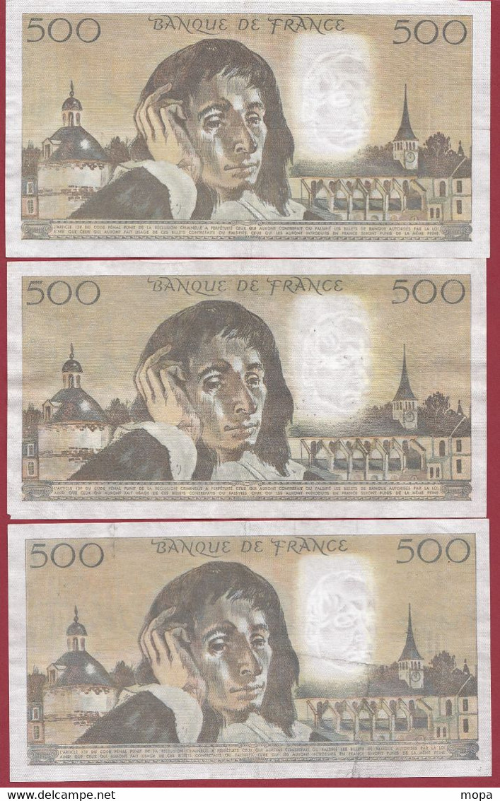 France 500 Francs "Pascal" -12 Billets--- 6 En TTB+---2 En SUP ET 4 EN SUP+---PETIT PRIX DE DEPART CHOC - .dans L 'état - 500 F 1968-1993 ''Pascal''