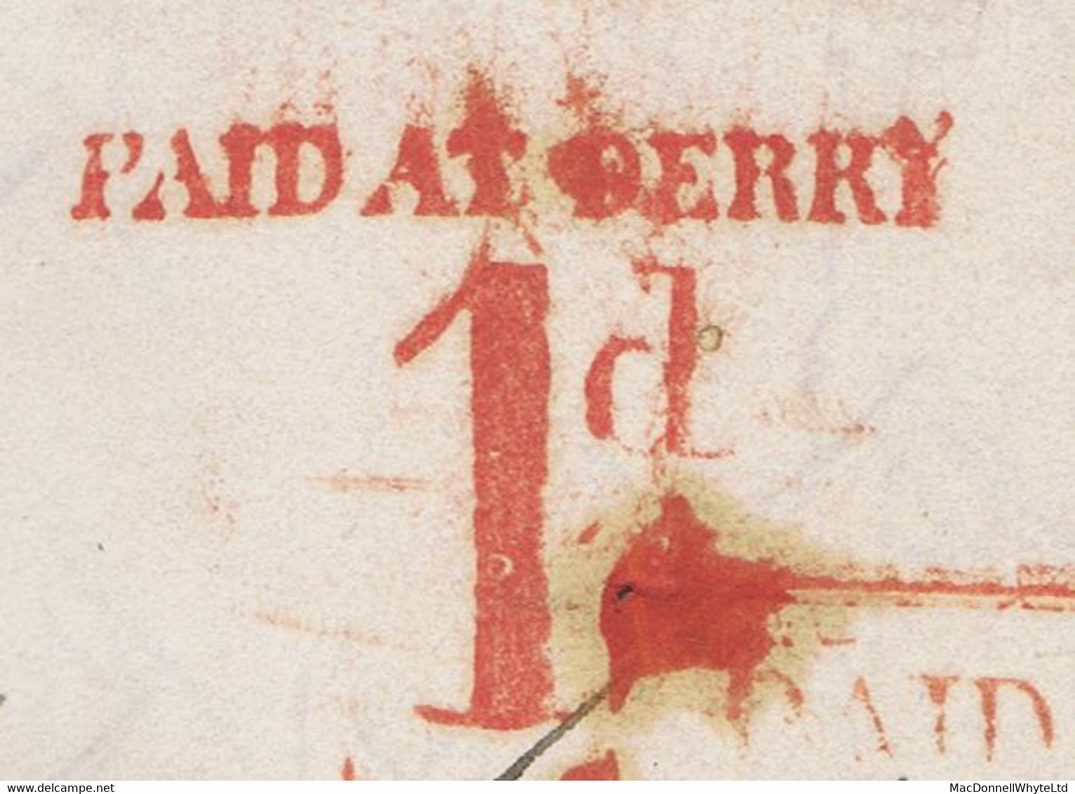 Ireland Donegal Derry Uniform Penny 1842 Letter To Dublin Boxed "No5" Of Muff, Red PAID AT DERRY/1d - Préphilatélie