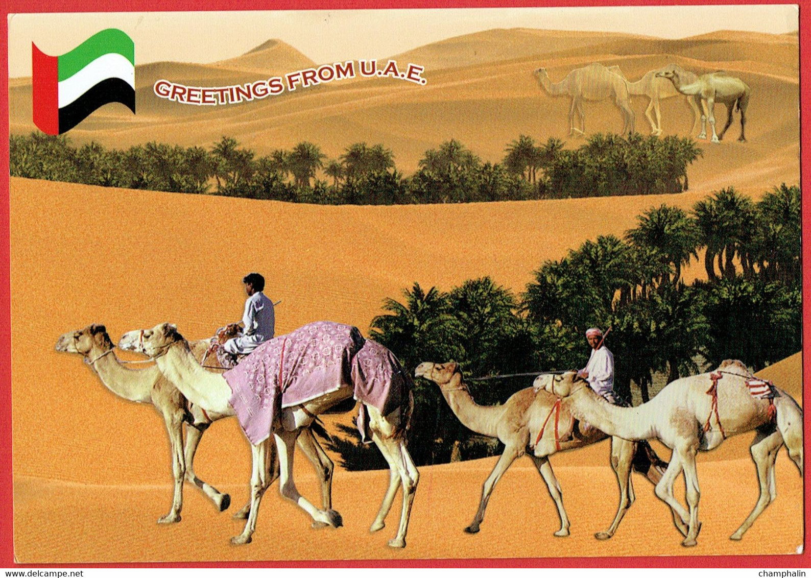 United Arab Emirates - Greetings From U.A.E. - Chameaux Caravane Désert Oasis - Verenigde Arabische Emiraten