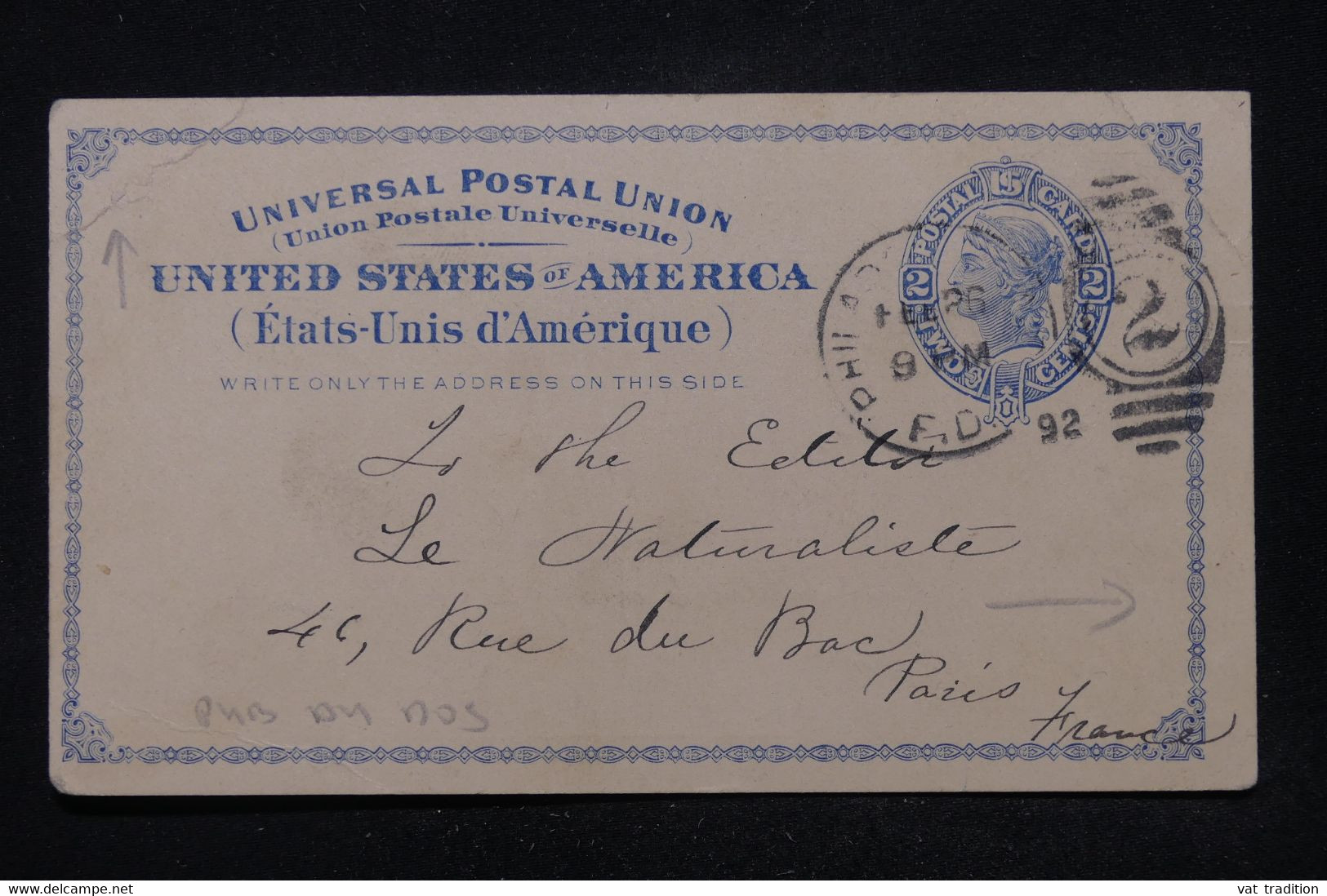 ETATS UNIS - Entier Postal Avec Repiquage Commercial Au Dos De Philadelphia En 1892 Pour Paris - L 114222 - ...-1900