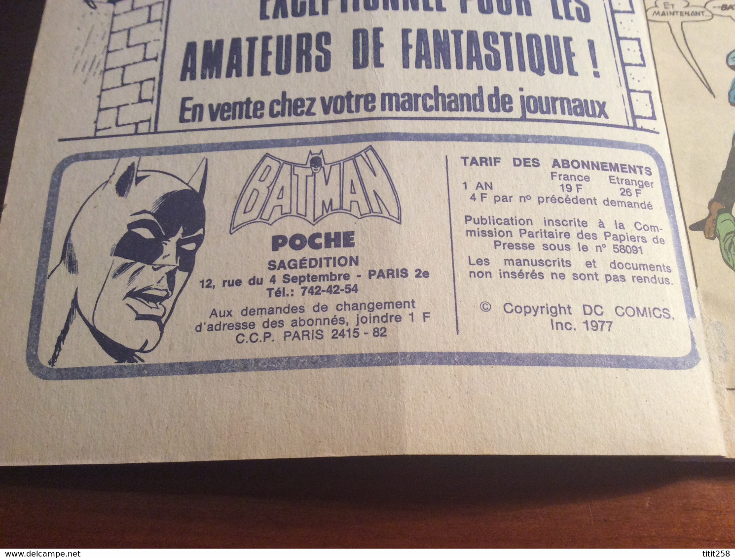 Batman Poche N° 9 Comics 1977 - Batman