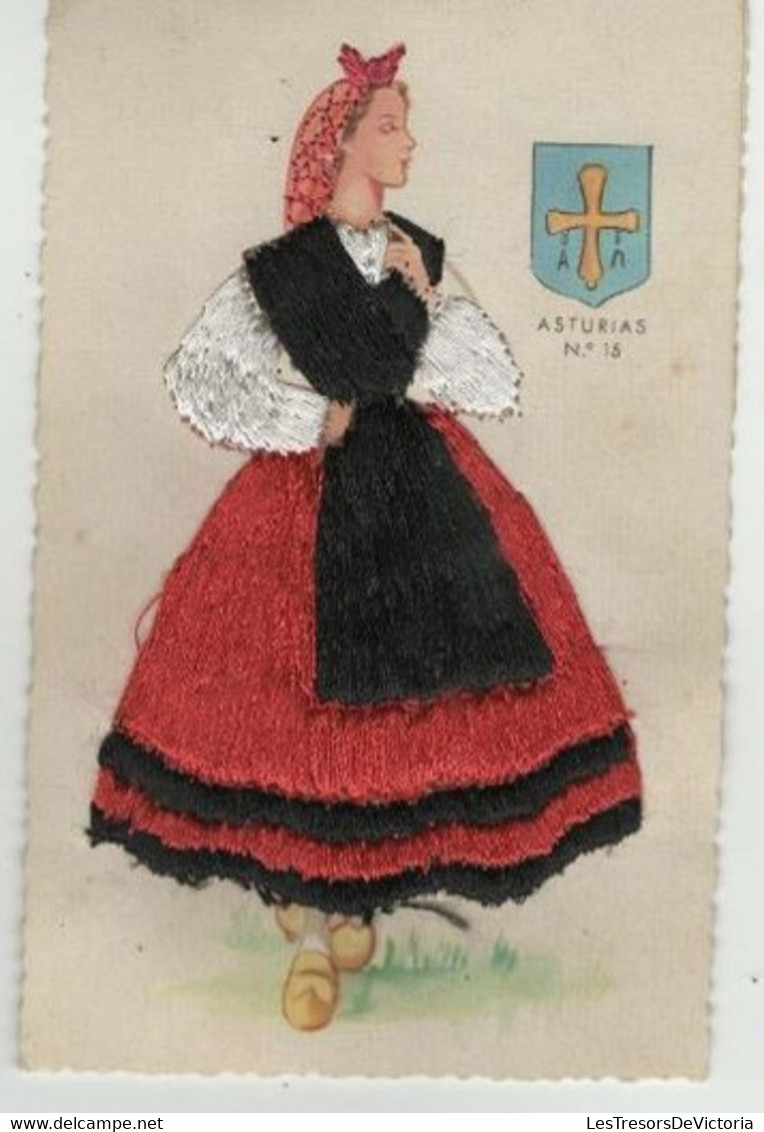 Carte Robe Costume Brodé - Folklore - Asturias - - Brodées