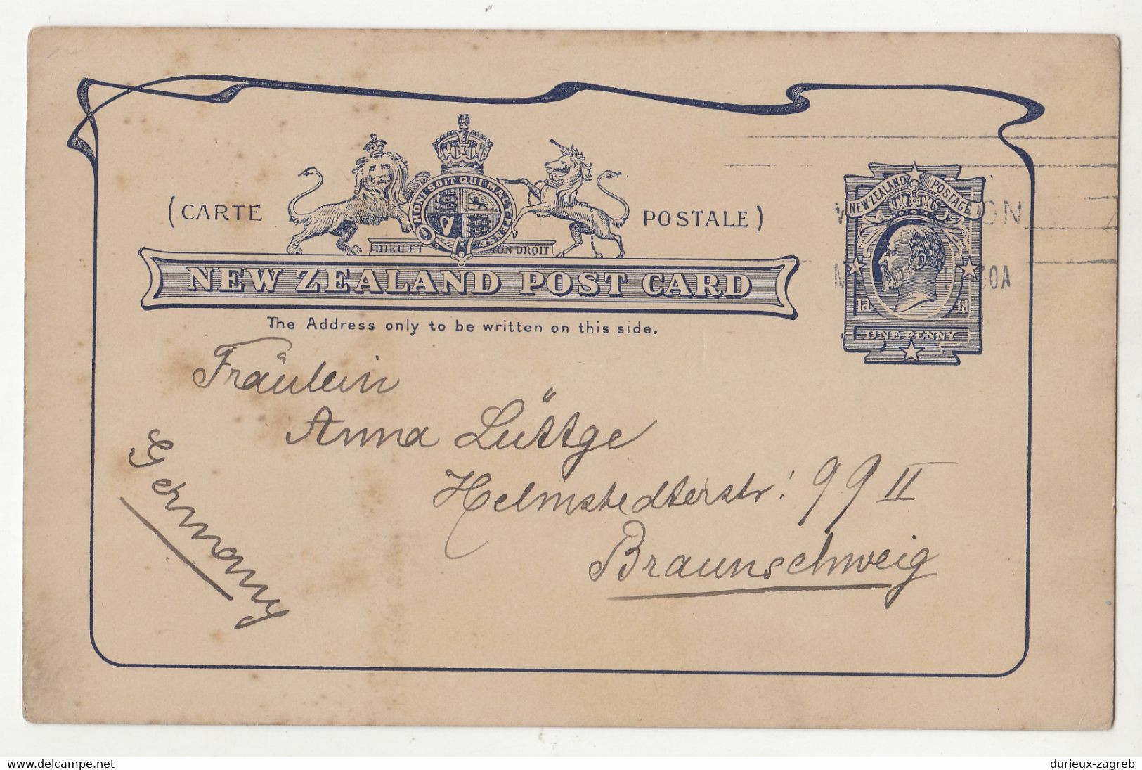 New Zealand KEVII Postal Stationery Postcard Posted 1910 To Germany B220110 - Postwaardestukken