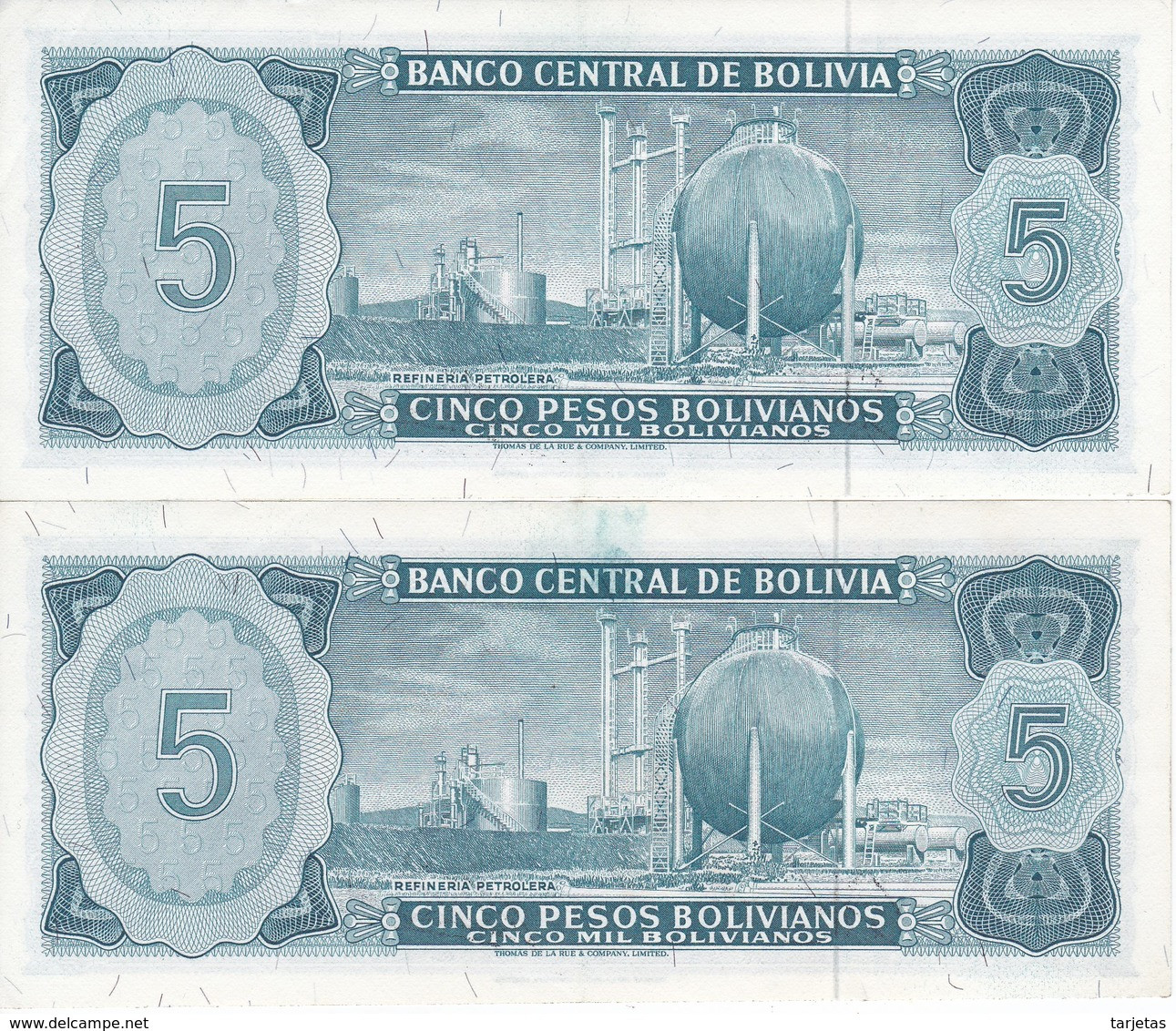 PAREJA CORRELATIVA DE BOLIVIA DE 5 BOLIVIANOS DEL AÑO 1962 SERIE U CALIDAD EBC (XF)  (BANKNOTE) - Bolivie