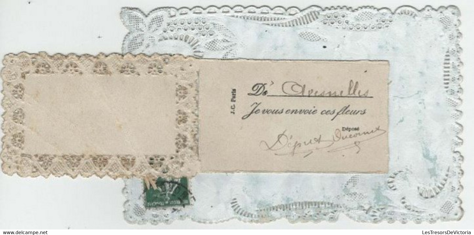 Carte Dentelle Avec Petite Carte à Déplier Pour Lire Un Message - Je Vous Envoi Ces Fleurs - Mechanical