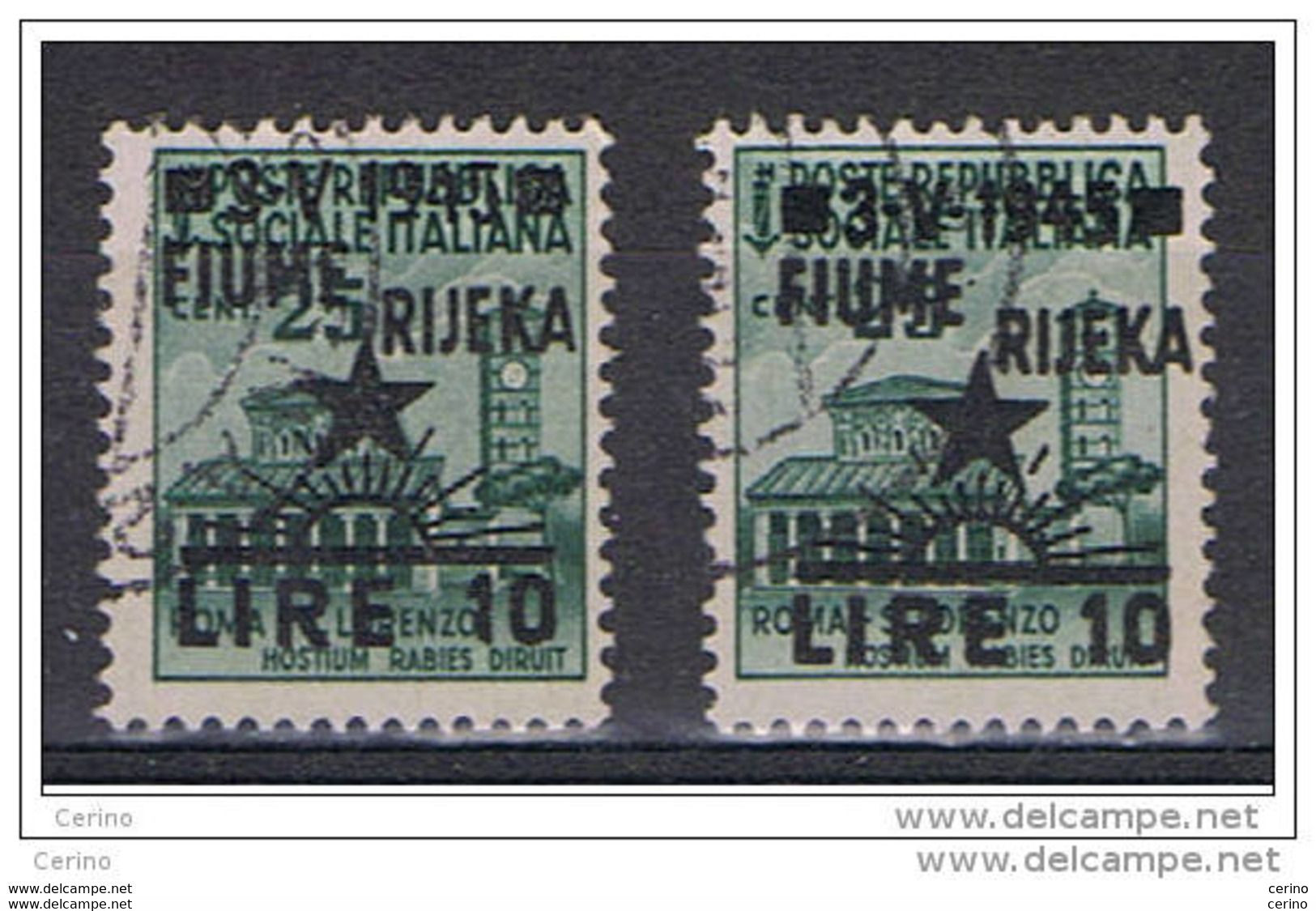 FIUME:  1945  OCCUPAZIONE  JUGOSLAVA  -  SOPRASTAMPATO  £. 10/25 C. VERDE  US. -  RIPETUTO  2  VOLTE  -  SASS. 18 - Jugoslawische Bes.: Fiume