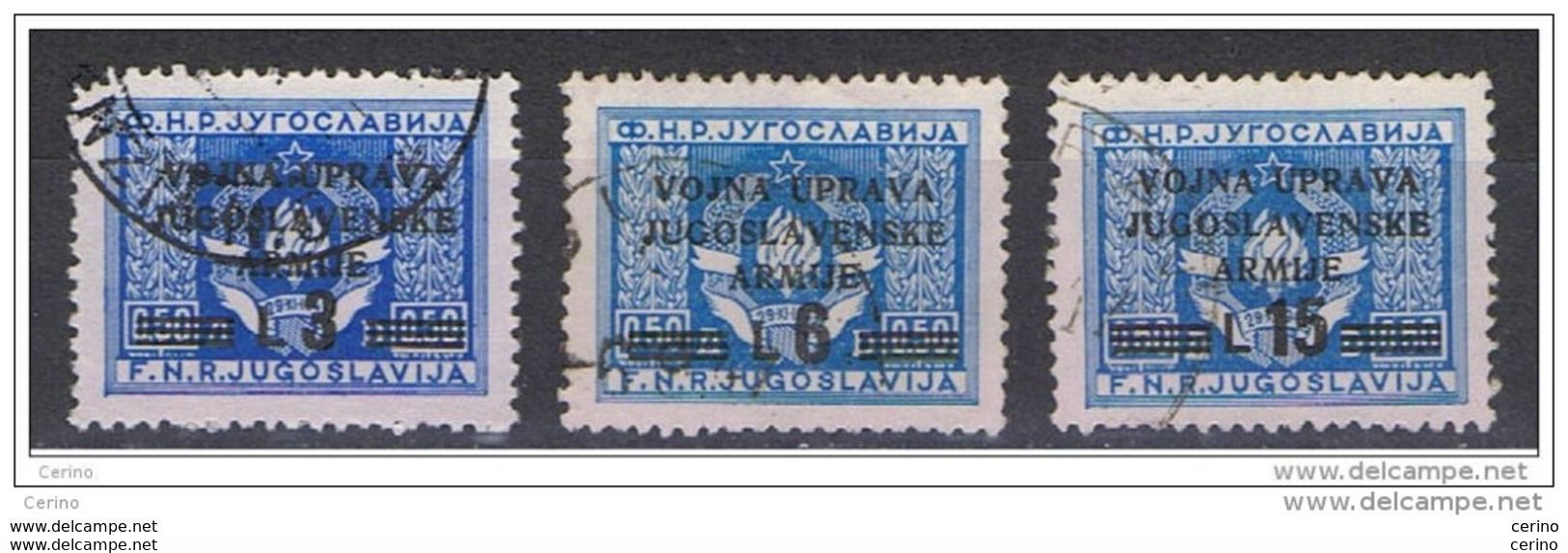 LITORALE  SLOVENO:  1947  OCCUPAZIONE  JUGOSLAVA  -  3  VAL. BLU  US. -  SASS. 70 + 72 + 74 - Yugoslavian Occ.: Slovenian Shore