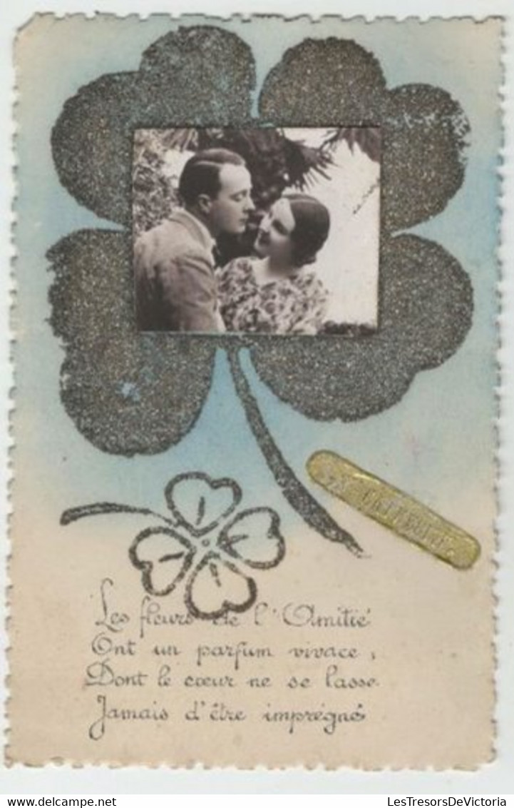 Carte Avec Photo Intégrée Pailletée Et Argentée - Photographie Couple - Sainte Catherine - Les Fleurs De L'amitié - Sainte-Catherine