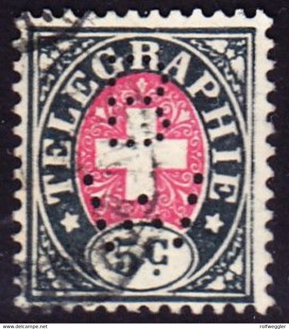 1881 5 Rp Gestempelt; Nr. 13 Faserpapier; Perfin. "BW": Bank In Winterthur - Télégraphe