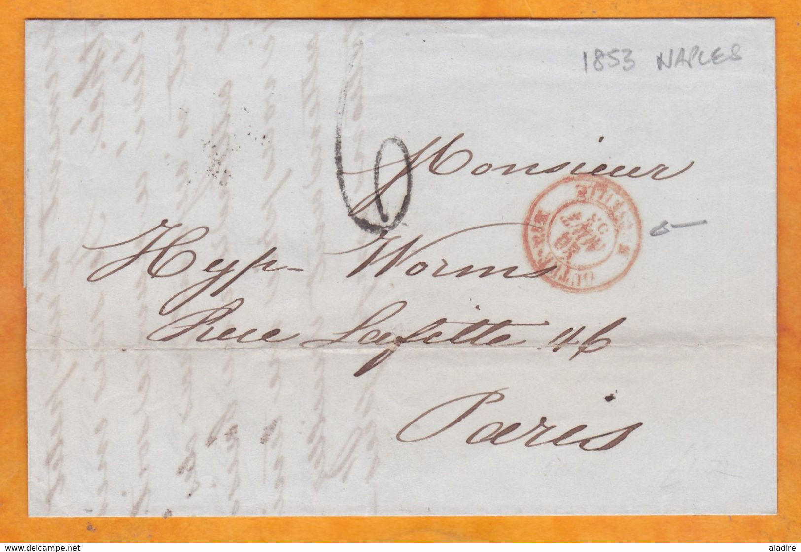 1853 - Lettre Pliée Avec Correspondance En Français De NAPOLI NAPLES Vers PARIS - Entrée Par Marseille - Napoli