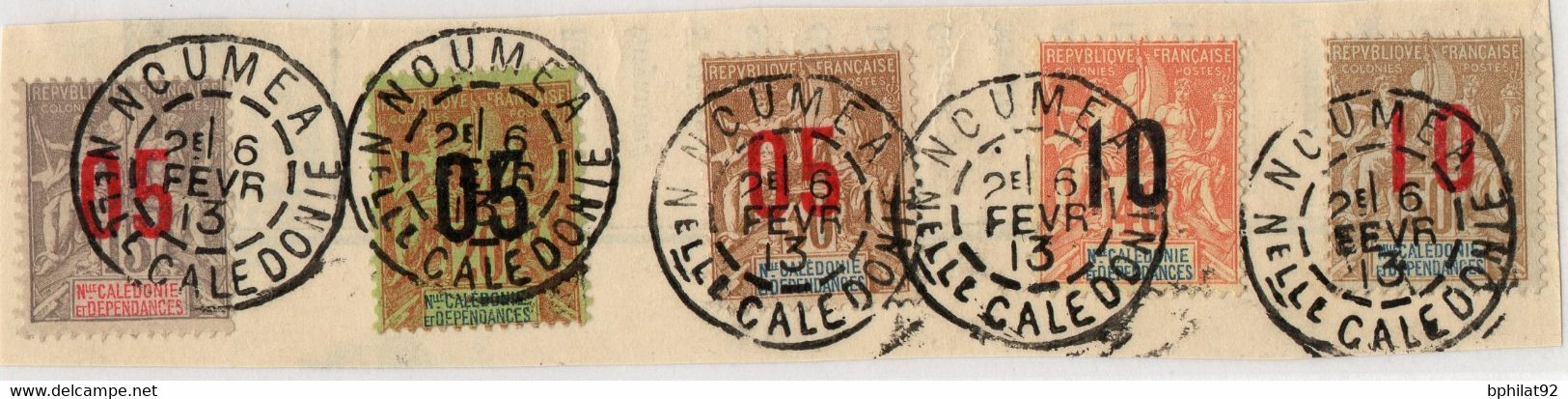 !!! NOUVELLE CALÉDONIE. SÉRIE N°105/109 OBLIT SUPERBES SUR FRAGMENT, DONT N°109 SURCHARGE ESPACÉE - Used Stamps