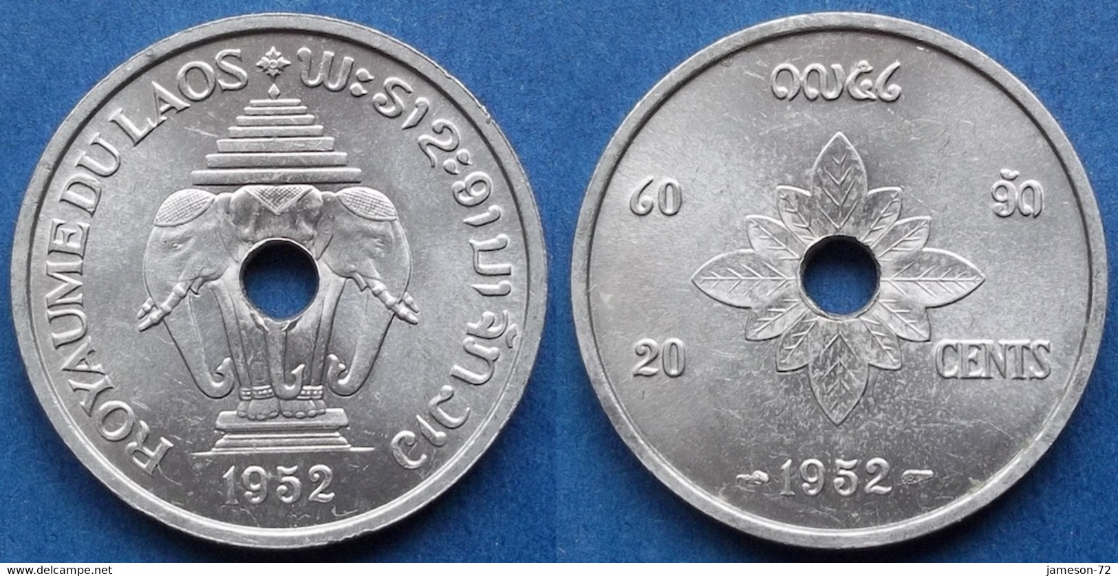 LAOS - 20 Cents 1952 KM# 5 Kingdom Sisavang Vong (1949-1959) - Edelweiss Coins - Laos
