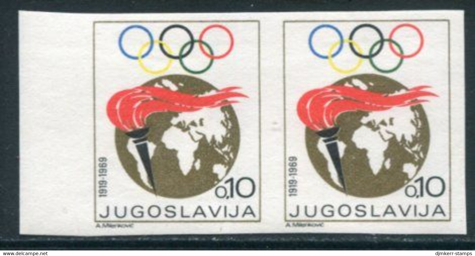 YUGOSLAVIA 1968 Olympic Week Tax Imperforate Pair MNH / **.  Michel ZZM 37U (€300) - Charity Issues