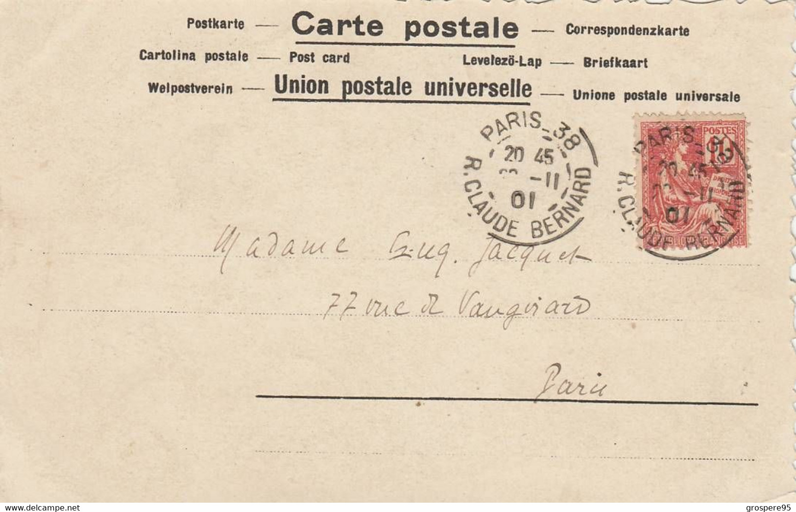 CIGOGNE EN VOL DOREE CPA PRECURSEUR 1901 ENVOYE DE PARIS VOIR CACHETS - Sonstige & Ohne Zuordnung