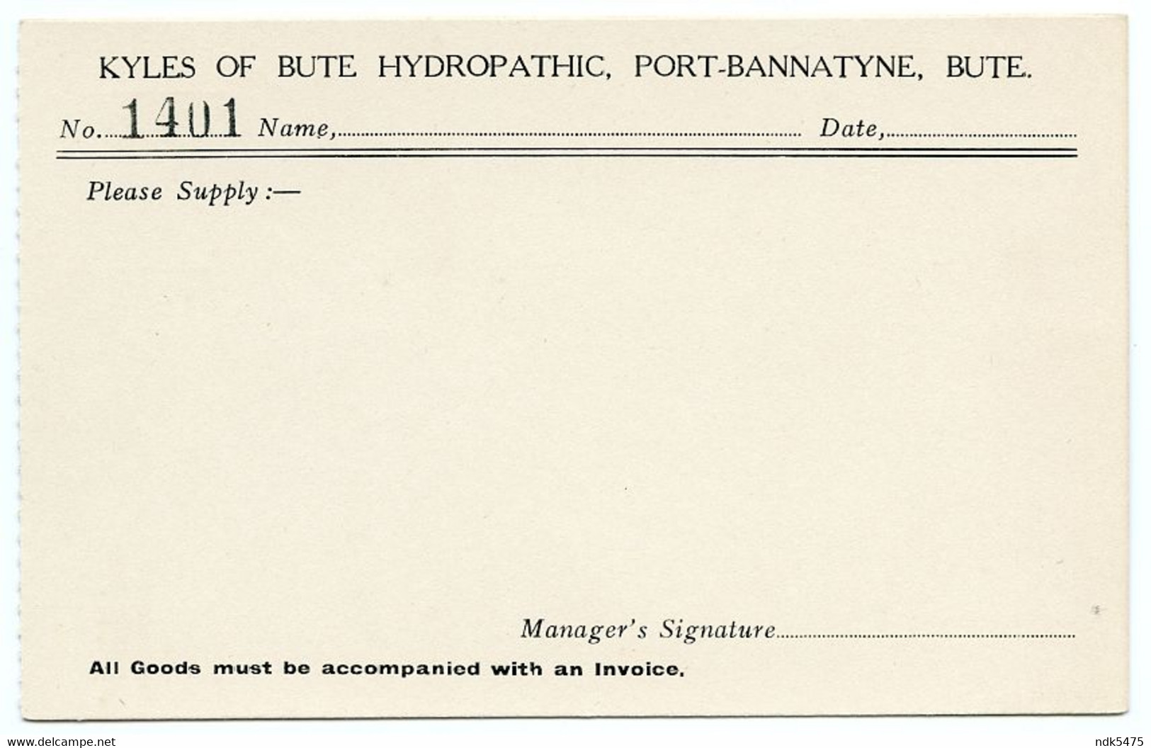 ISLE OF BUTE : PORT BANNATYNE - KYLES OF BUTE HYDROPATHIC - OFFICIAL HOTEL STATIONERY - Bute